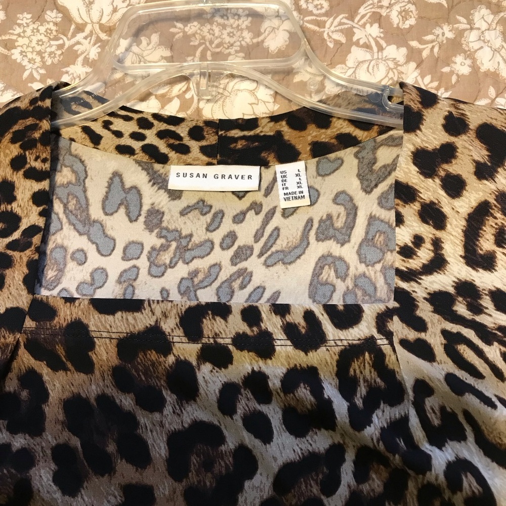 Susan Graver Brown Leopard Print Long Sleeve Top - Picture 5 of 6